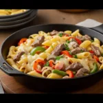 Philly Cheesesteak Pasta in a Skillet