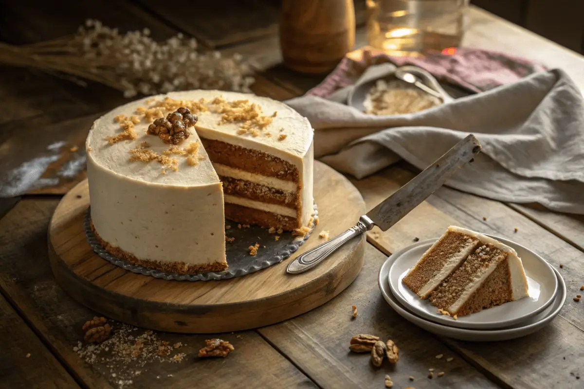 A beautifully styled 8-inch round cake being sliced