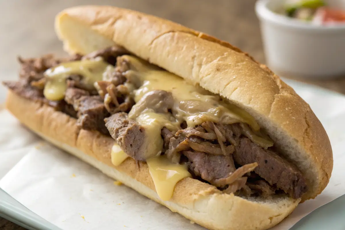 Philly cheesesteak with cheese sauce