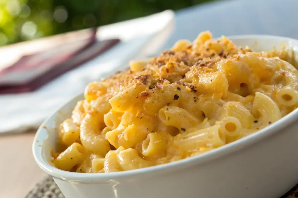 Evaporated milk mac and cheese close-up