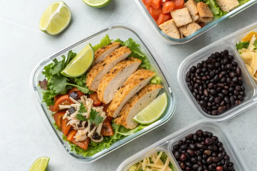 Southwest chicken salad meal prep with black beans and lime