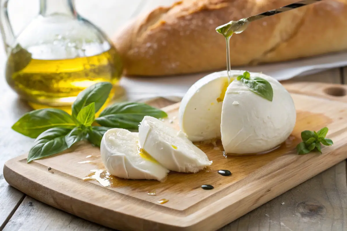 Fresh Mozzarella Ball Being Sliced