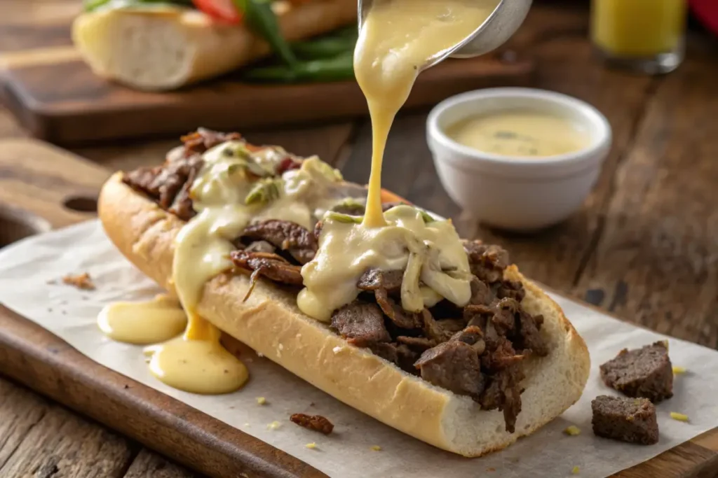 Cheese Whiz sauce for Philly cheesesteak	