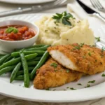 Crispy chicken fritta served with sides and marinara sauce