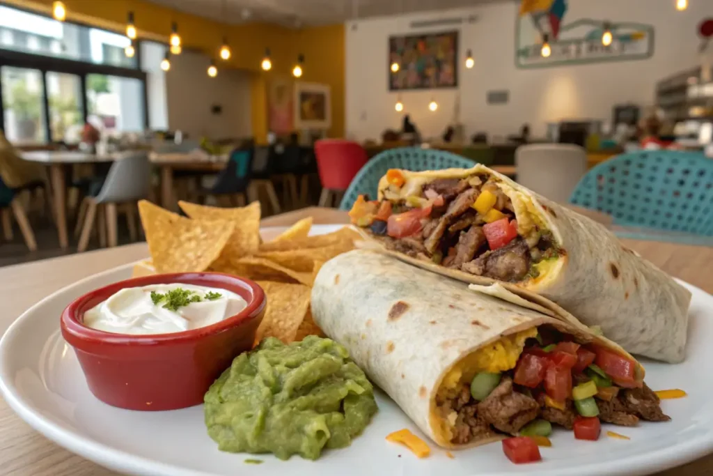 Beefy Melt Burrito served in a restaurant setting