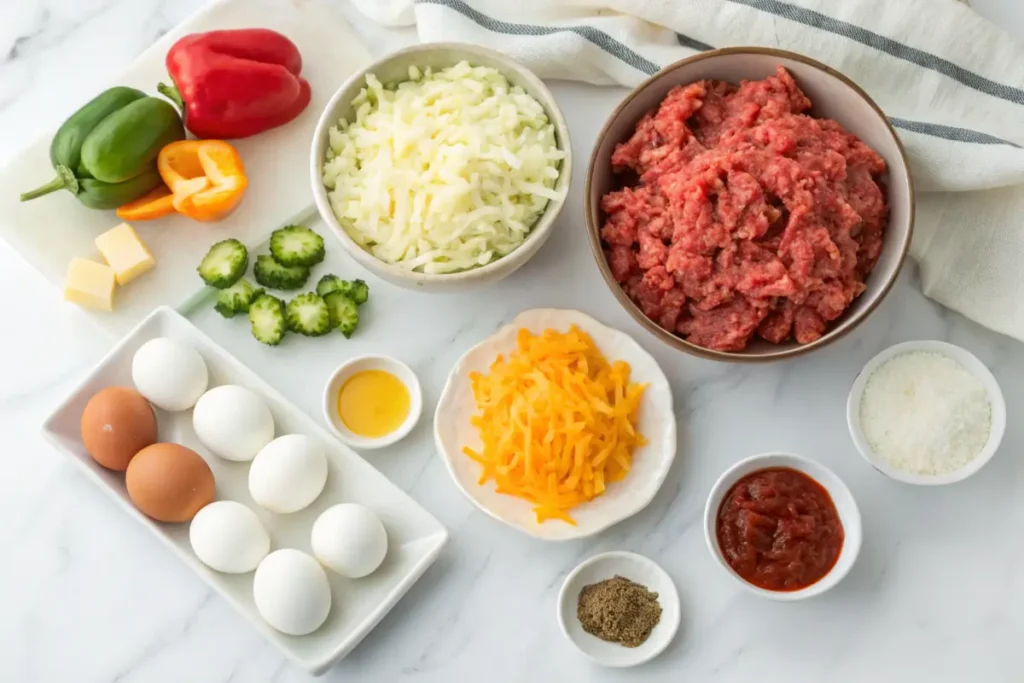 Ingredients for Philly cheesesteak meatloaf