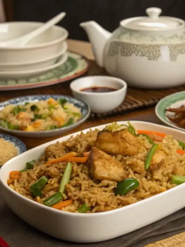 Empress Chicken served family-style with side dishes