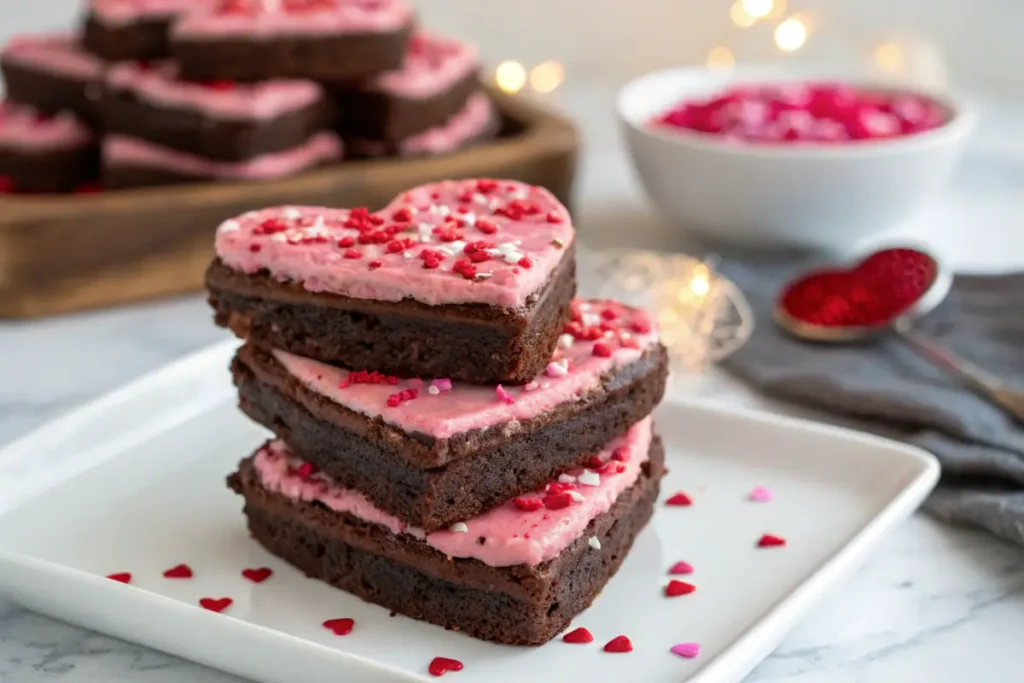 Strawberry Frosted Heart-Shaped Brownies