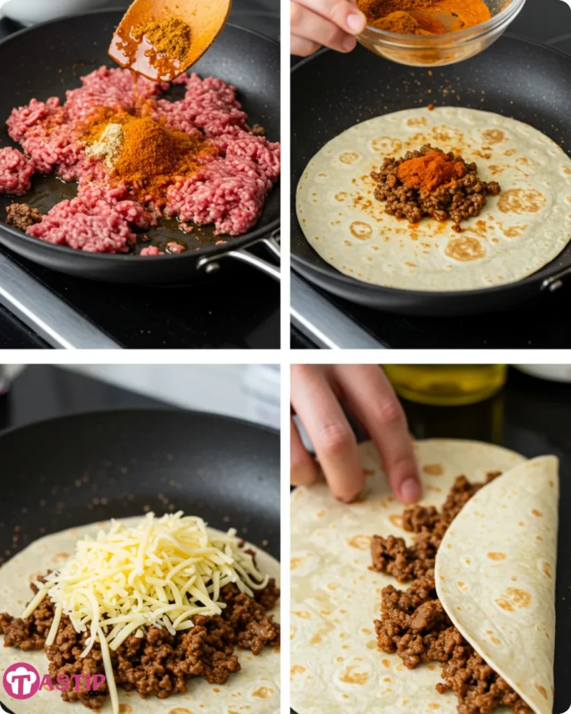 Step-by-step images for making Beef Meximelt