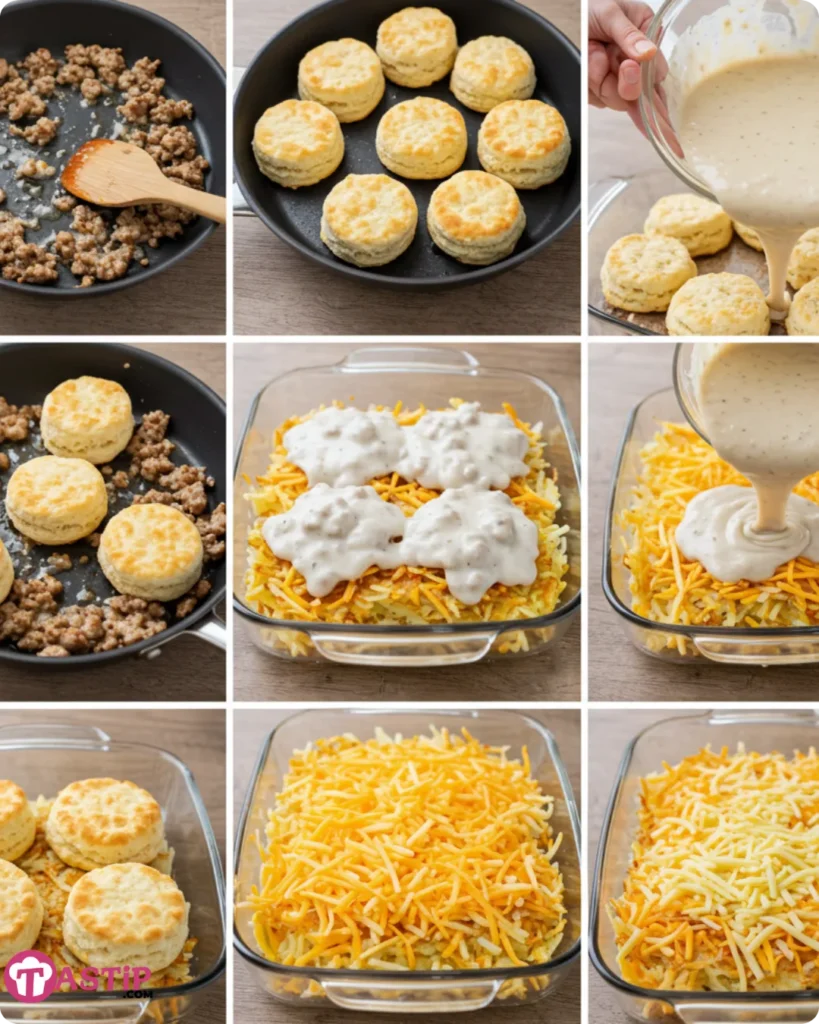 how to make biscuits and gravy hashbrown casserole