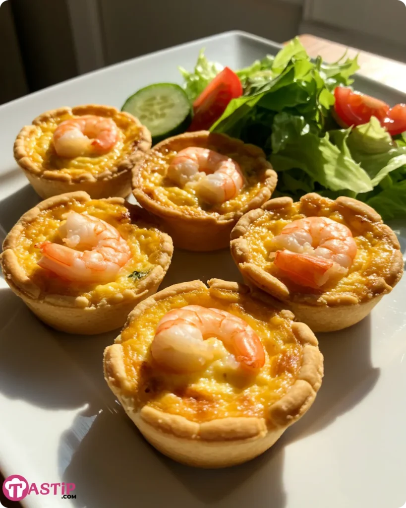 Cheddar Crab and Shrimp Mini Quiches served with green salad
