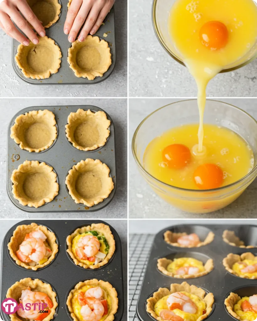 Step-by-step making of Cheddar Crab and Shrimp Mini Quiches