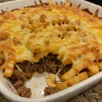 Cheeseburger French Fry Bake in casserole dish