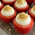 Cheesecake Deviled Strawberries served on a white platter