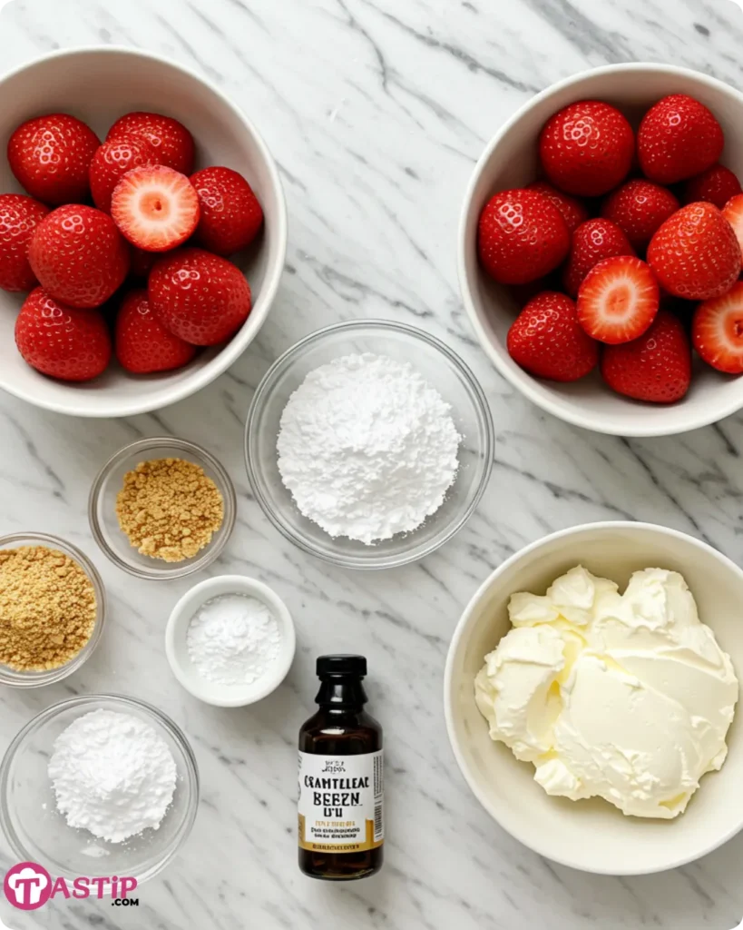 Ingredients for making cheesecake deviled strawberries