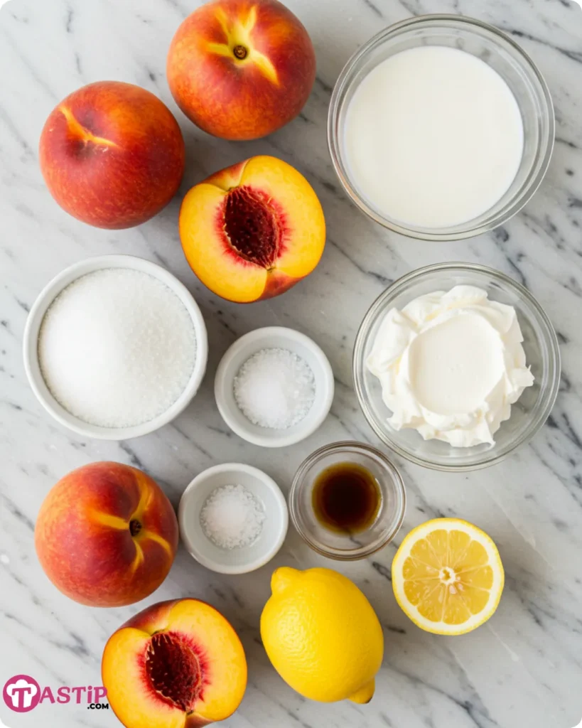 Ingredients for creamy homemade peach ice cream