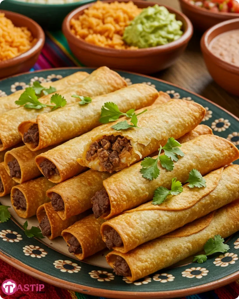Crispy beef and cheese chimichangas with sides