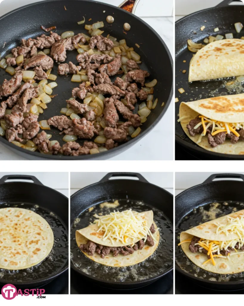 Cooking and assembling crispy beef and cheese chimichangas