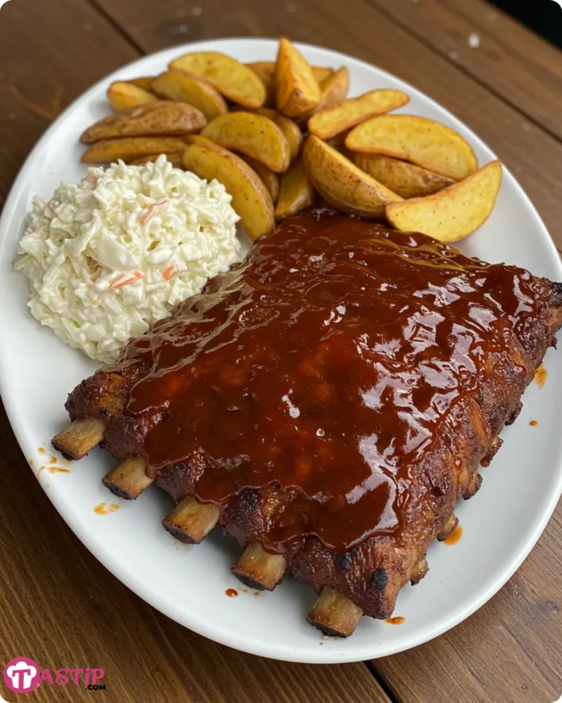 Family dinner with crockpot barbecue ribs and sides
