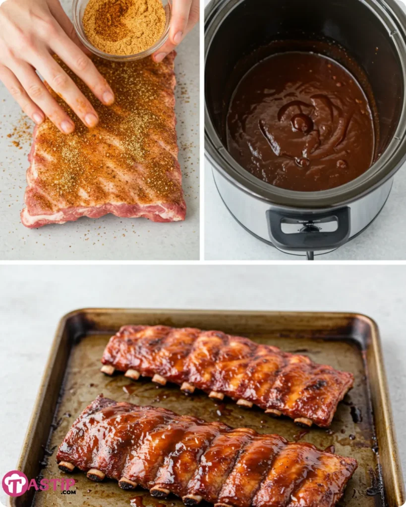 Step-by-step preparation of crockpot barbecue ribs