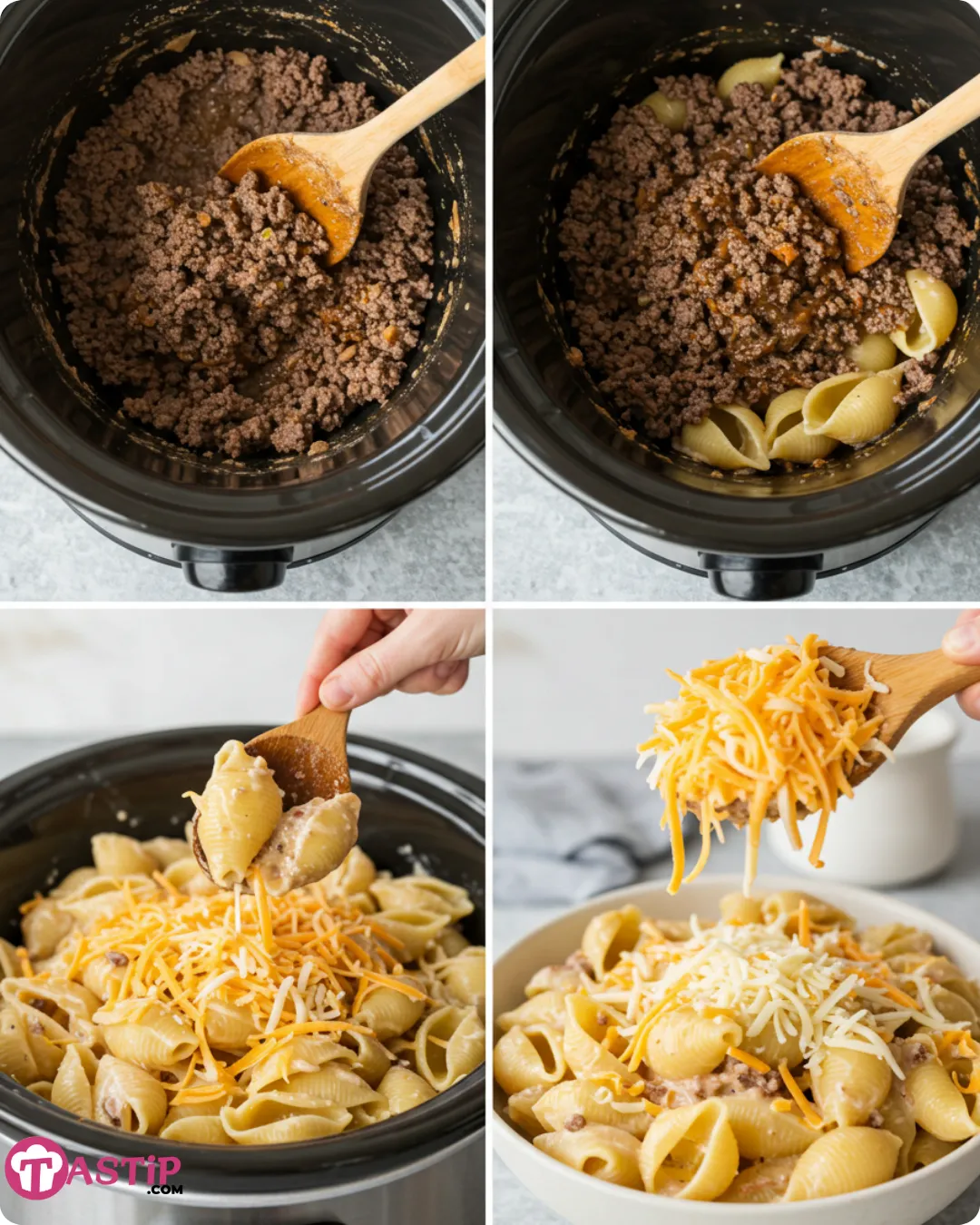 Cooking steps for Crockpot Cheesy Ranch Beef Pasta Shells