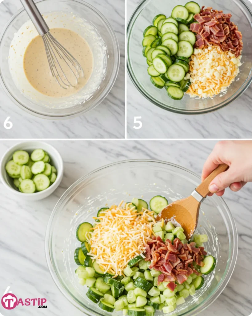 step-by-step cucumber ranch crack salad prep