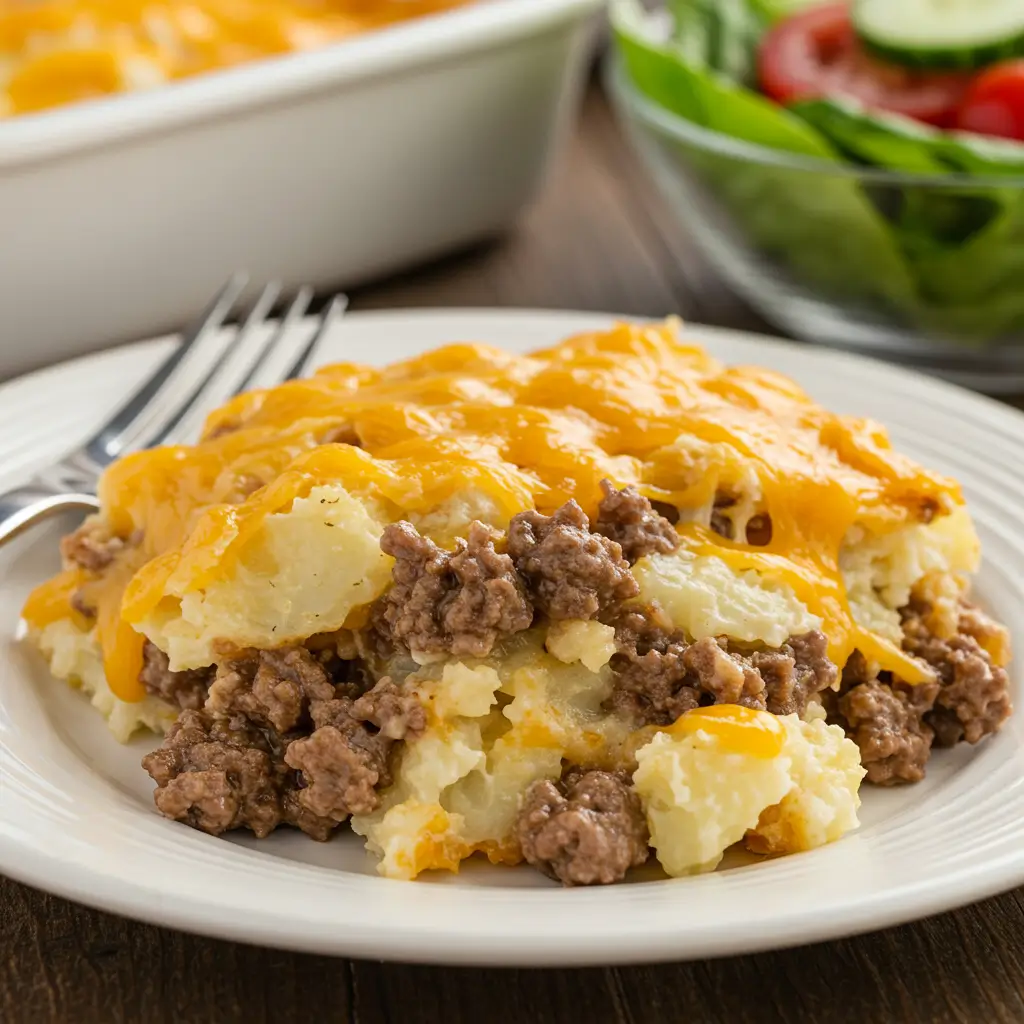 Serving of Easy Hobo Casserole on a plate