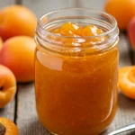 Easy no-cook apricot freezer jam in a jar with fresh apricots