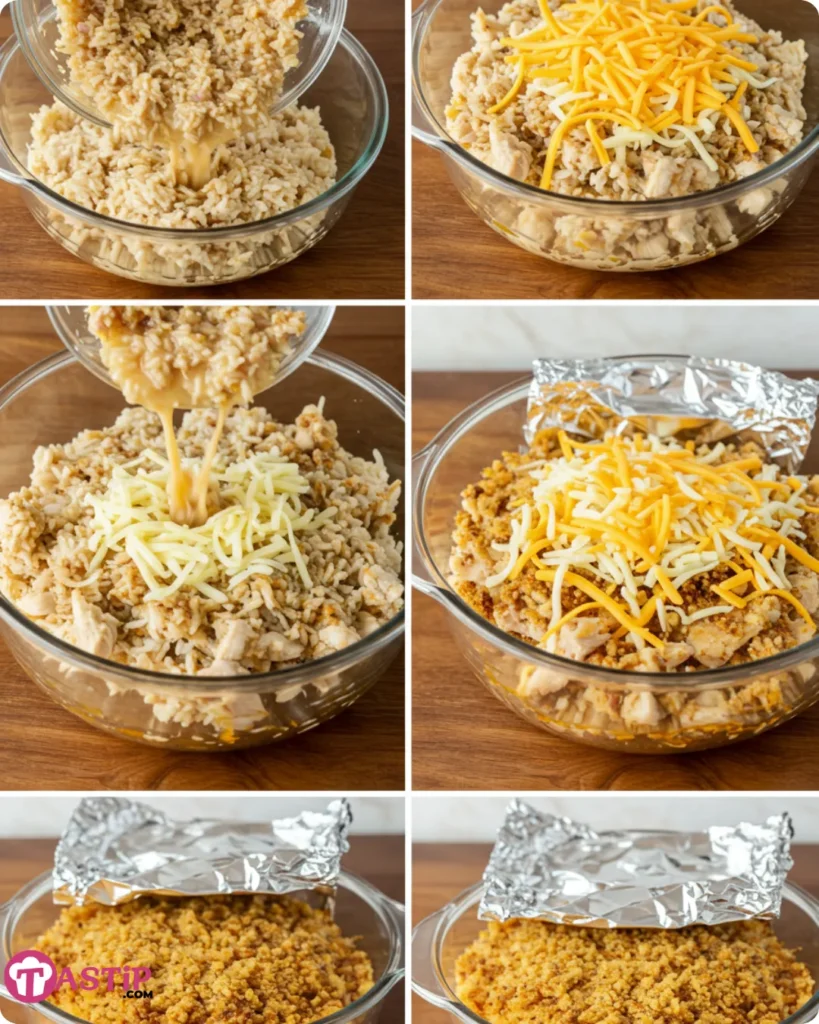 Step-by-step photos of preparing French Onion Chicken Rice Casserole