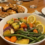 serving garlic herb roasted veggies