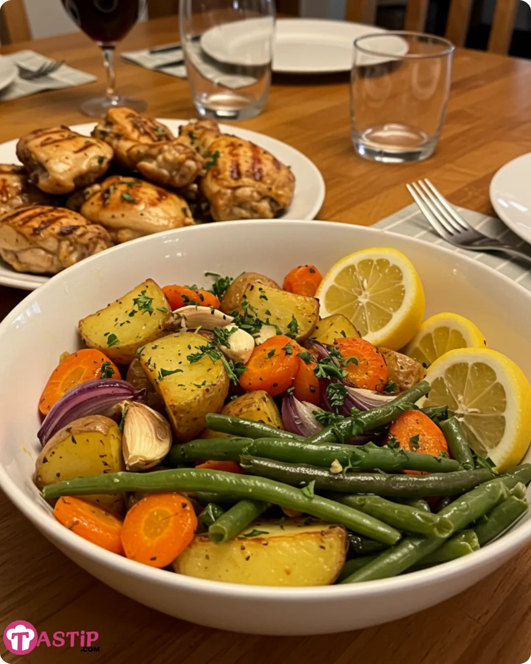 serving garlic herb roasted veggies