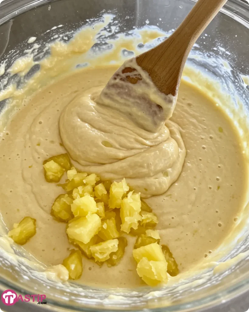 Mixing batter for Hawaiian Pineapple Cake
