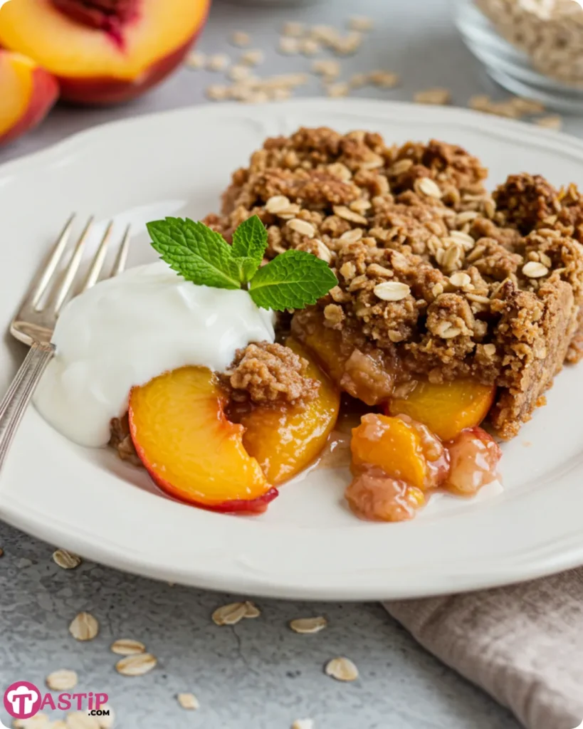 Healthy Peach Crisp Recipe 8 Healthy peach crisp served with yogurt