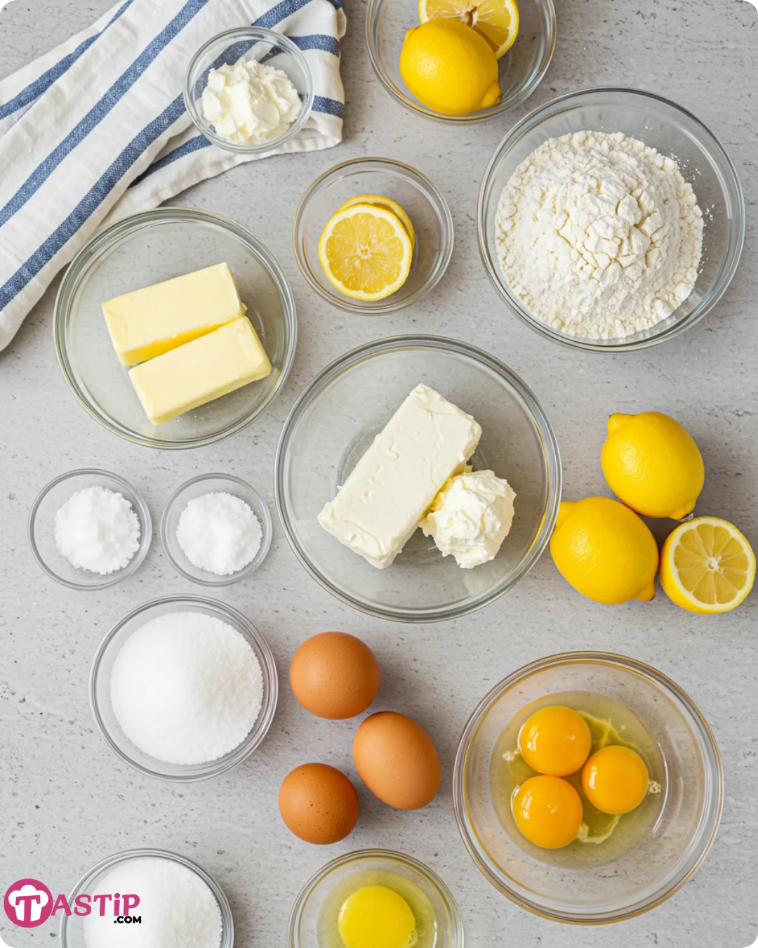 lemon cream cheese pound cake ingredients setup