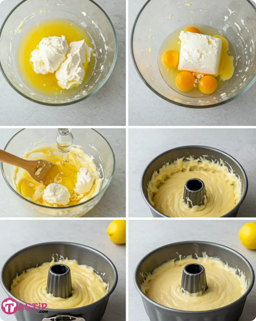 lemon cream cheese pound cake baking steps