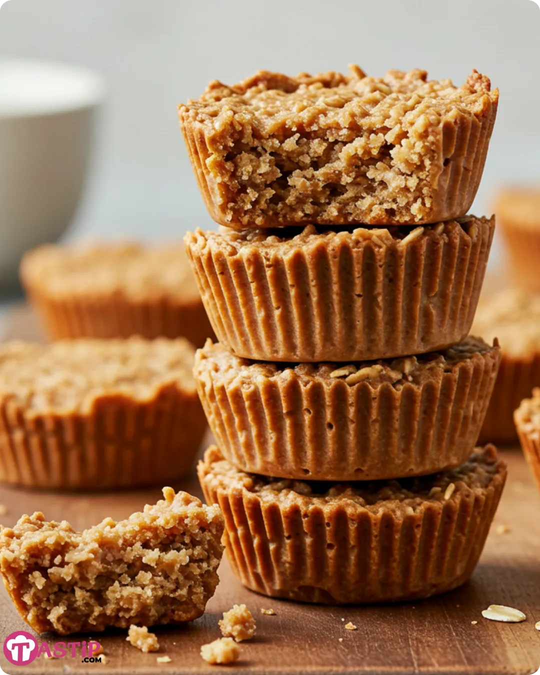 No bake peanut butter oat cups served with apple slices and milk