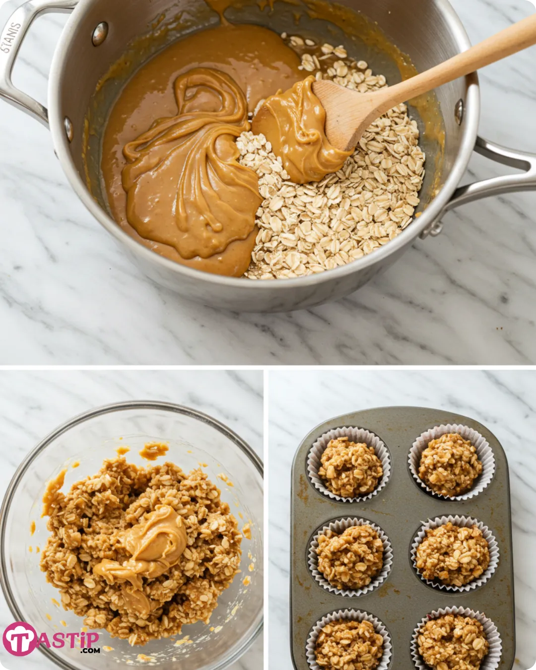 Step-by-step preparation of no bake peanut butter oat cups