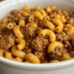Old-Fashioned Goulash served in white bowl