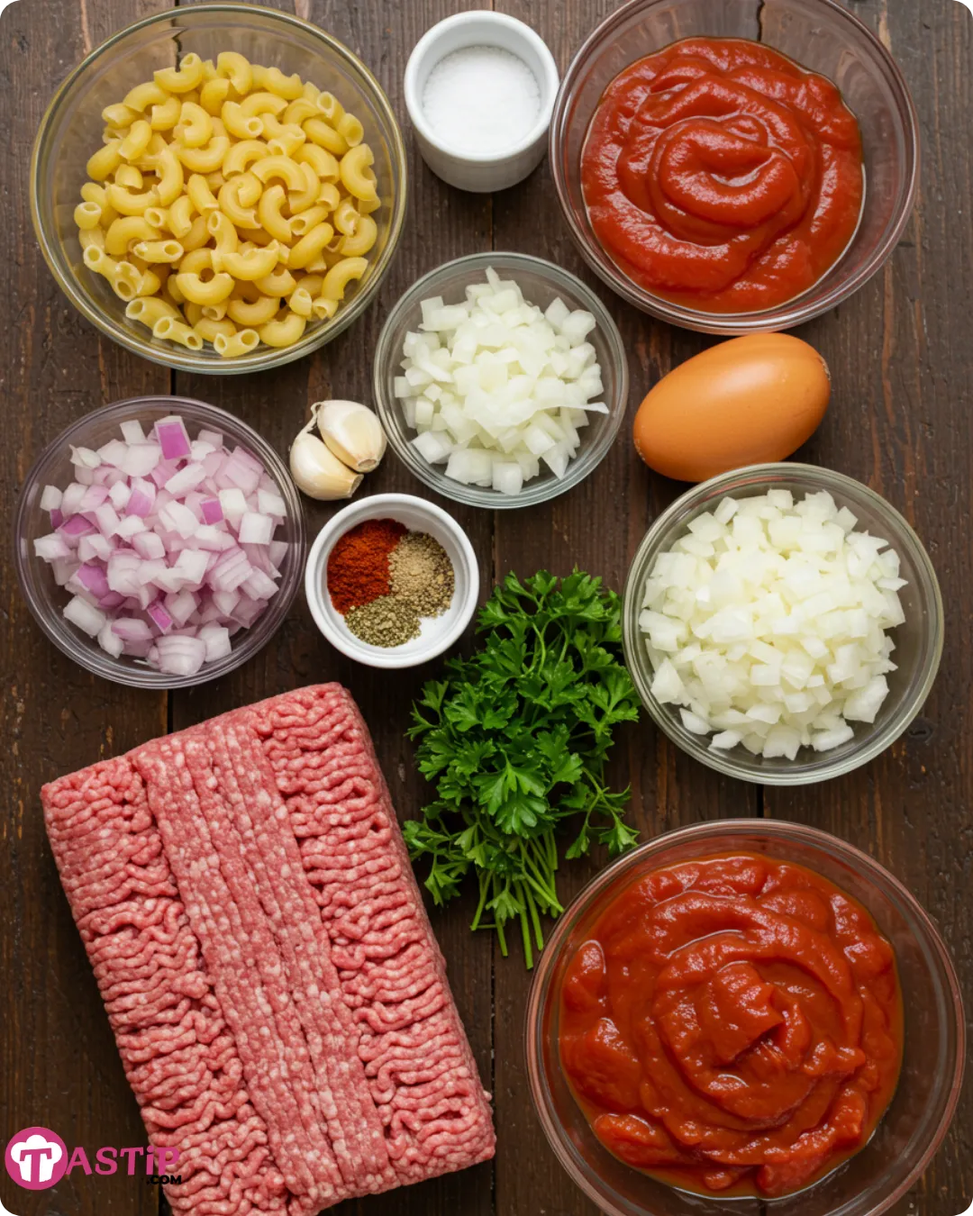 Old-Fashioned Goulash ingredients laid out