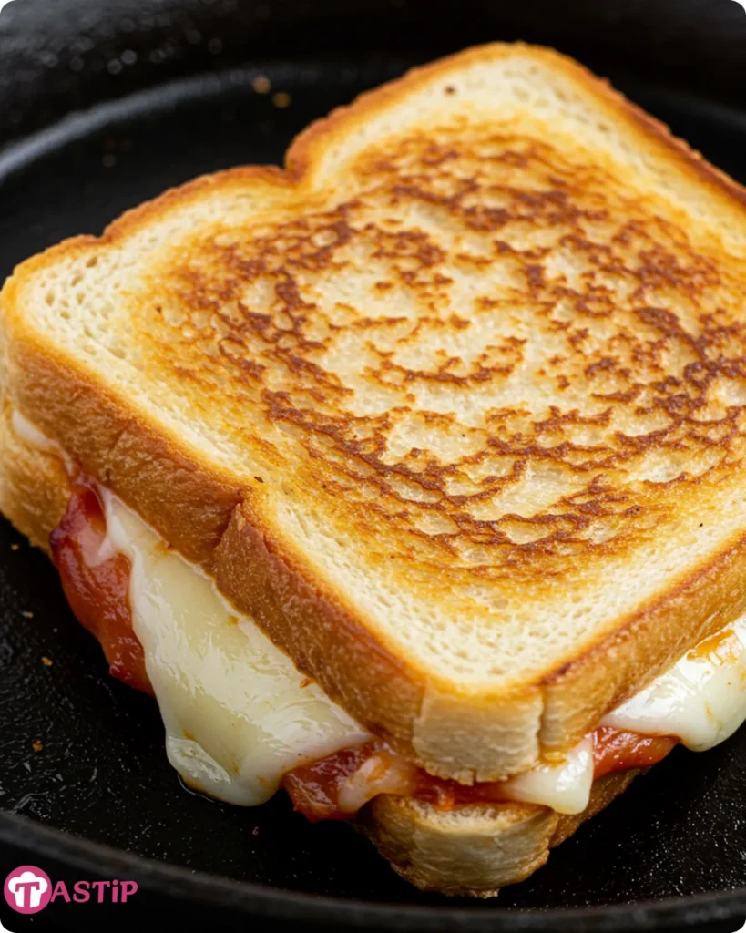 Pizza Grilled Cheese Sandwich cooking in a skillet