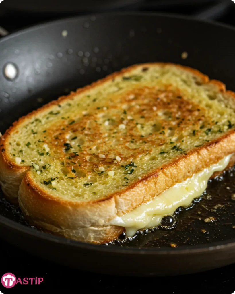 Garlic Bread Grilled Cheese cooking in skillet