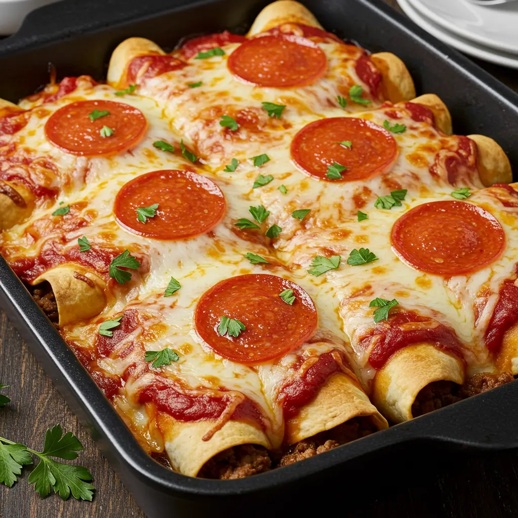 Serving pizza enchiladas with sides