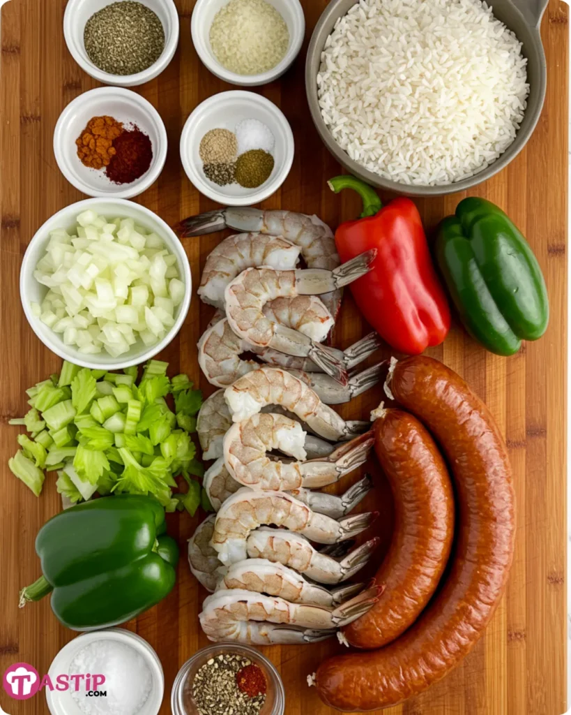 Stacked Shrimp Dirty Rice 6 stacked shrimp dirty rice ingredients