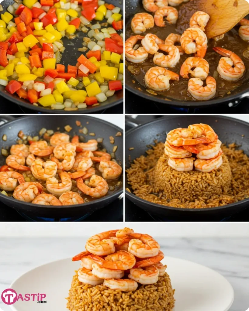 Stacked Shrimp Dirty Rice 7 cooking steps for stacked shrimp dirty rice