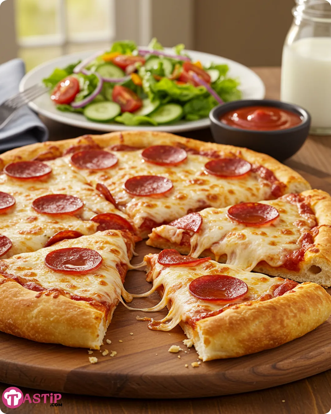 serving stuffed crust pepperoni pizza