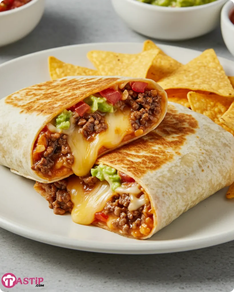 Assembling a Taco Bell Beefy Melt Burrito step by step