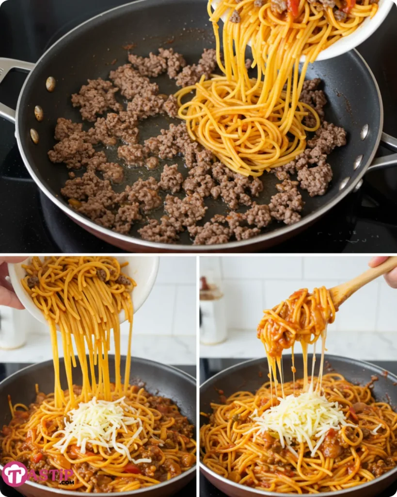 Cooking Taco Spaghetti step-by-step collage