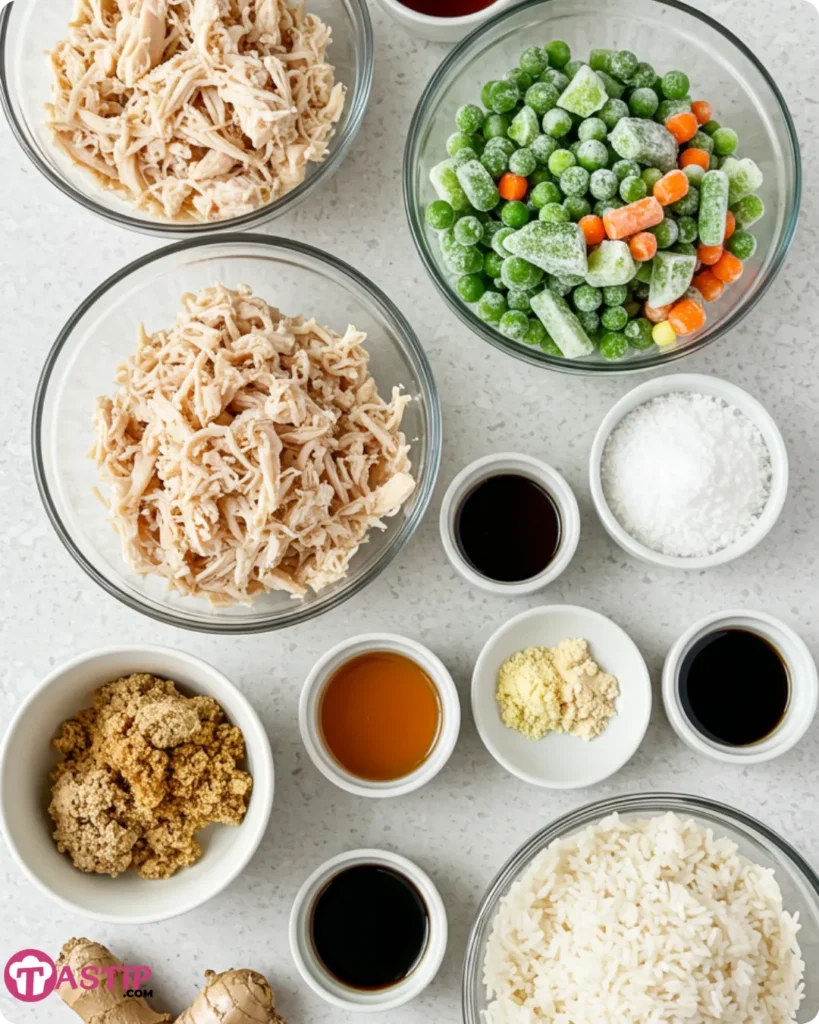 Ingredients for teriyaki chicken casserole laid out
