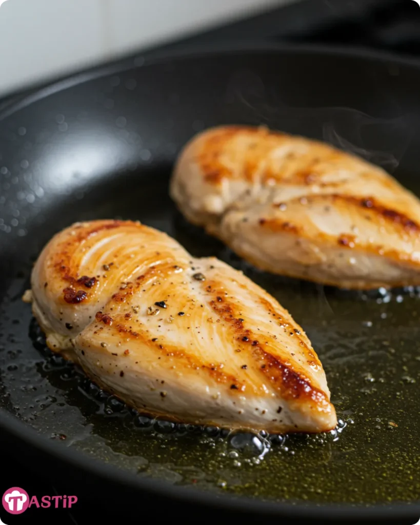 Texas Roadhouse Butter Chicken Skillet 5 Chicken breasts cooking in a skillet with a golden-brown sear, ready for the butter sauce in Texas Roadhouse Butter Chicken Skillet