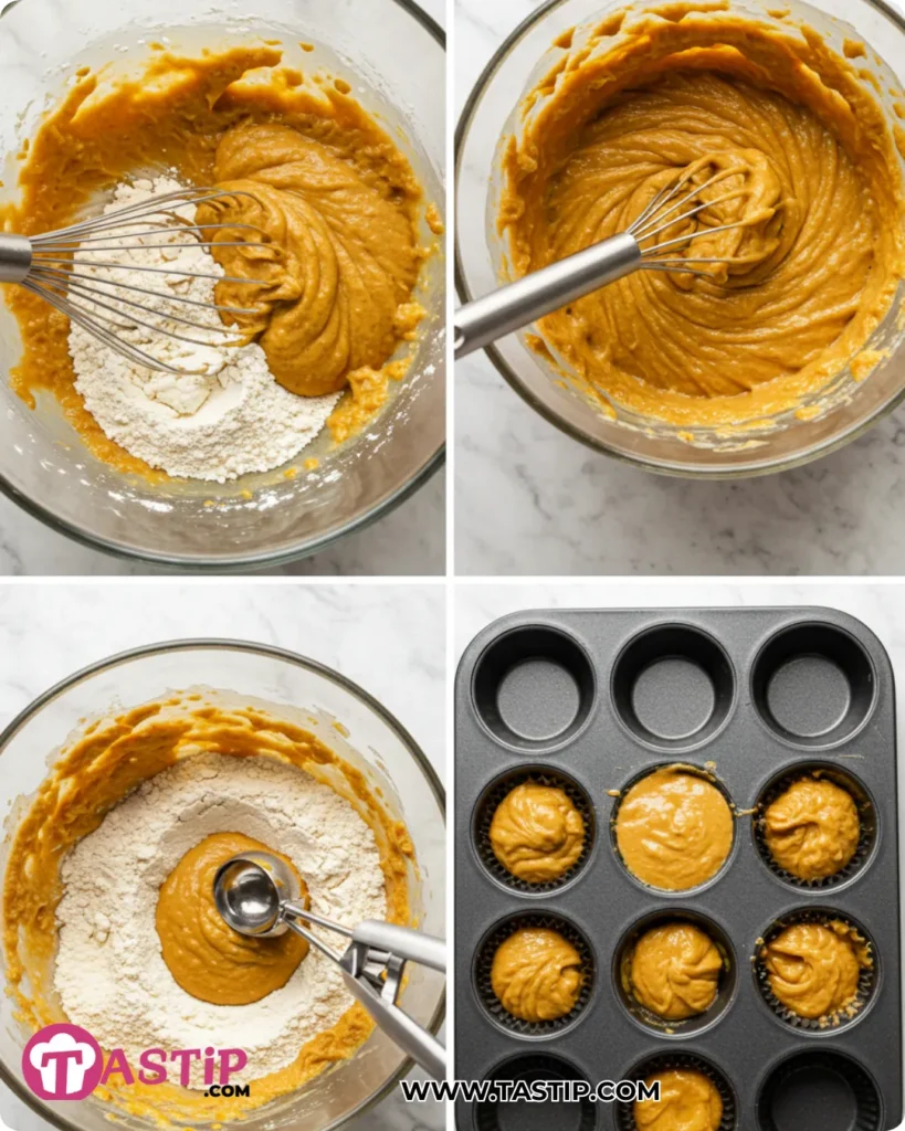 Easy One-Bowl Pumpkin Muffins 10 Steps for Easy One-Bowl Pumpkin Muffins from mixing to pan